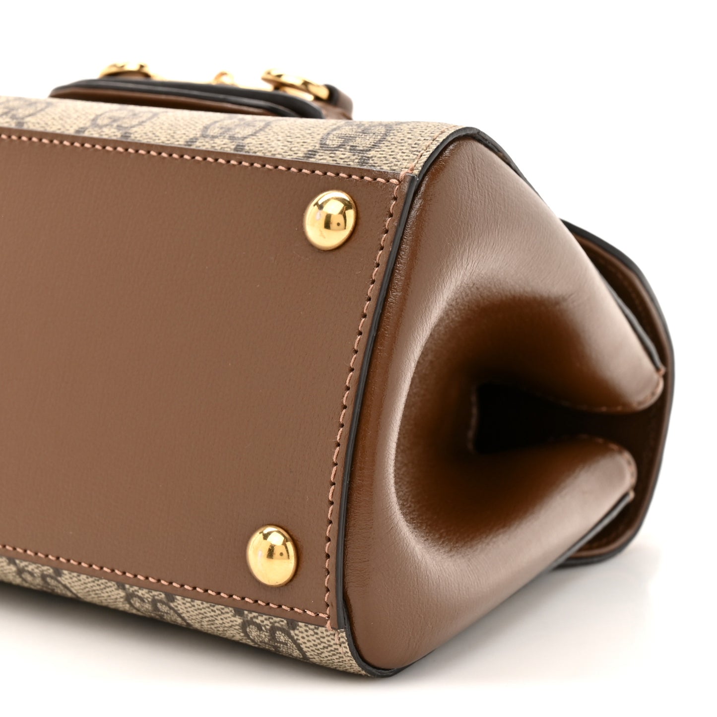 GG Supreme Monogram Azalea Calfskin Mini Horsebit 1955 Top Handle Flap Bag Beige Ebony Brown Sugar