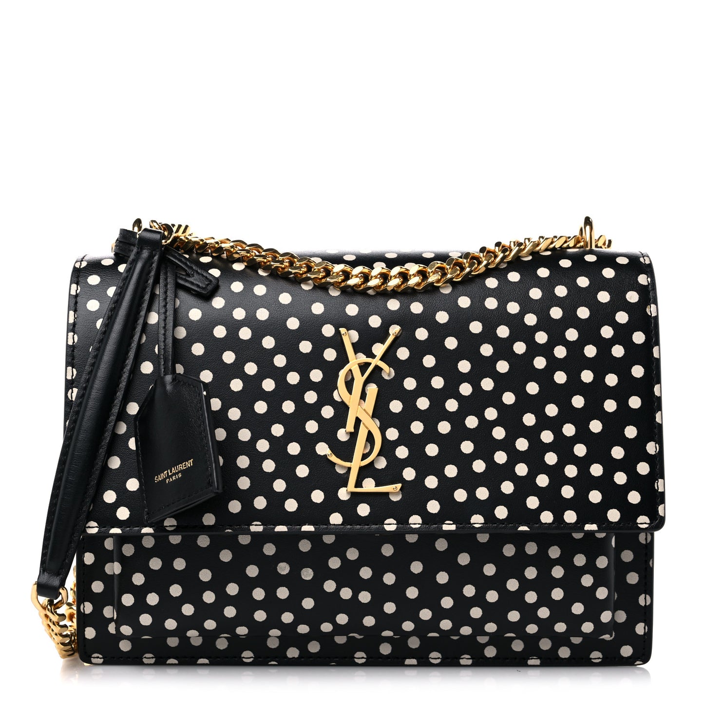 Calfskin Polka Dot Medium Monogram Sunset Black White