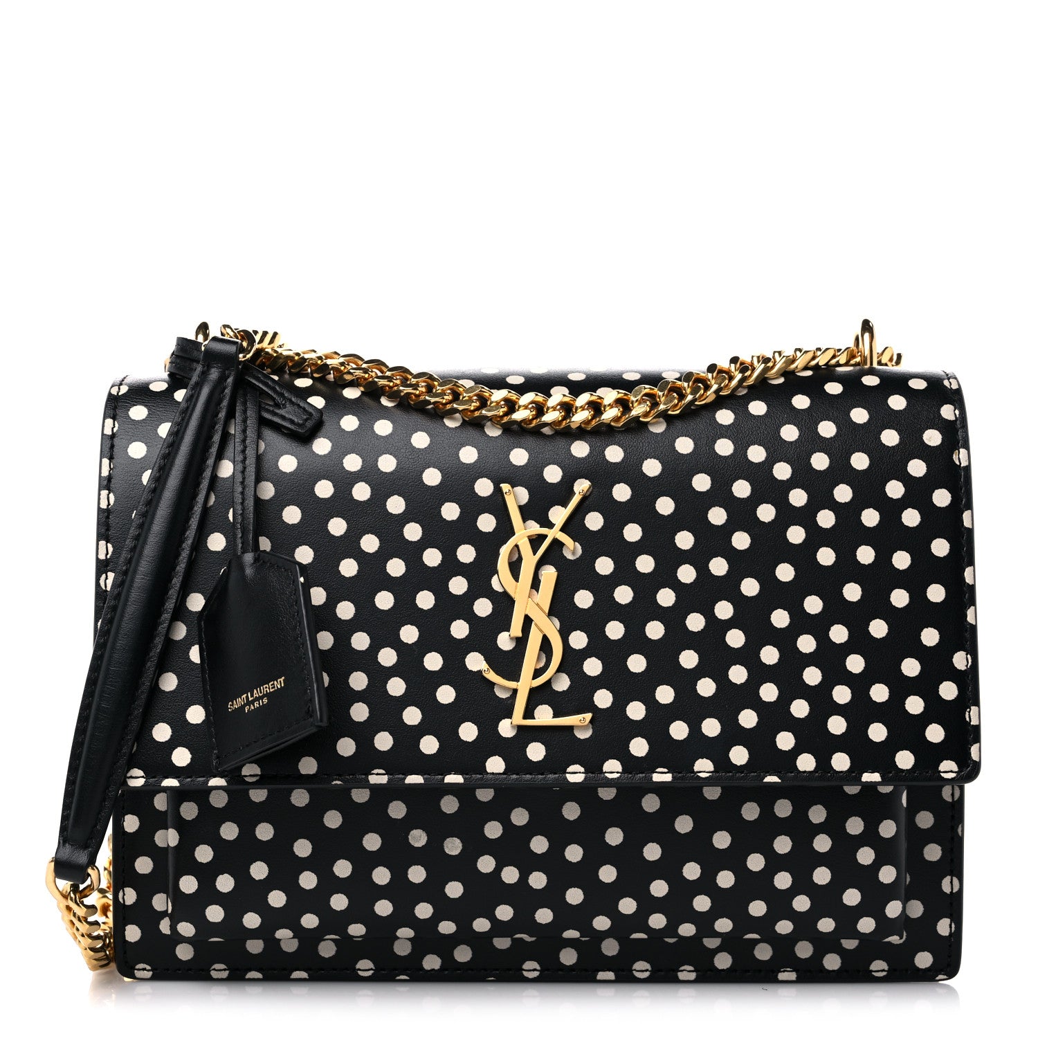 Saint Laurent Calfskin Polka Dot Medium Monogram Sunset Black White 1 of 11