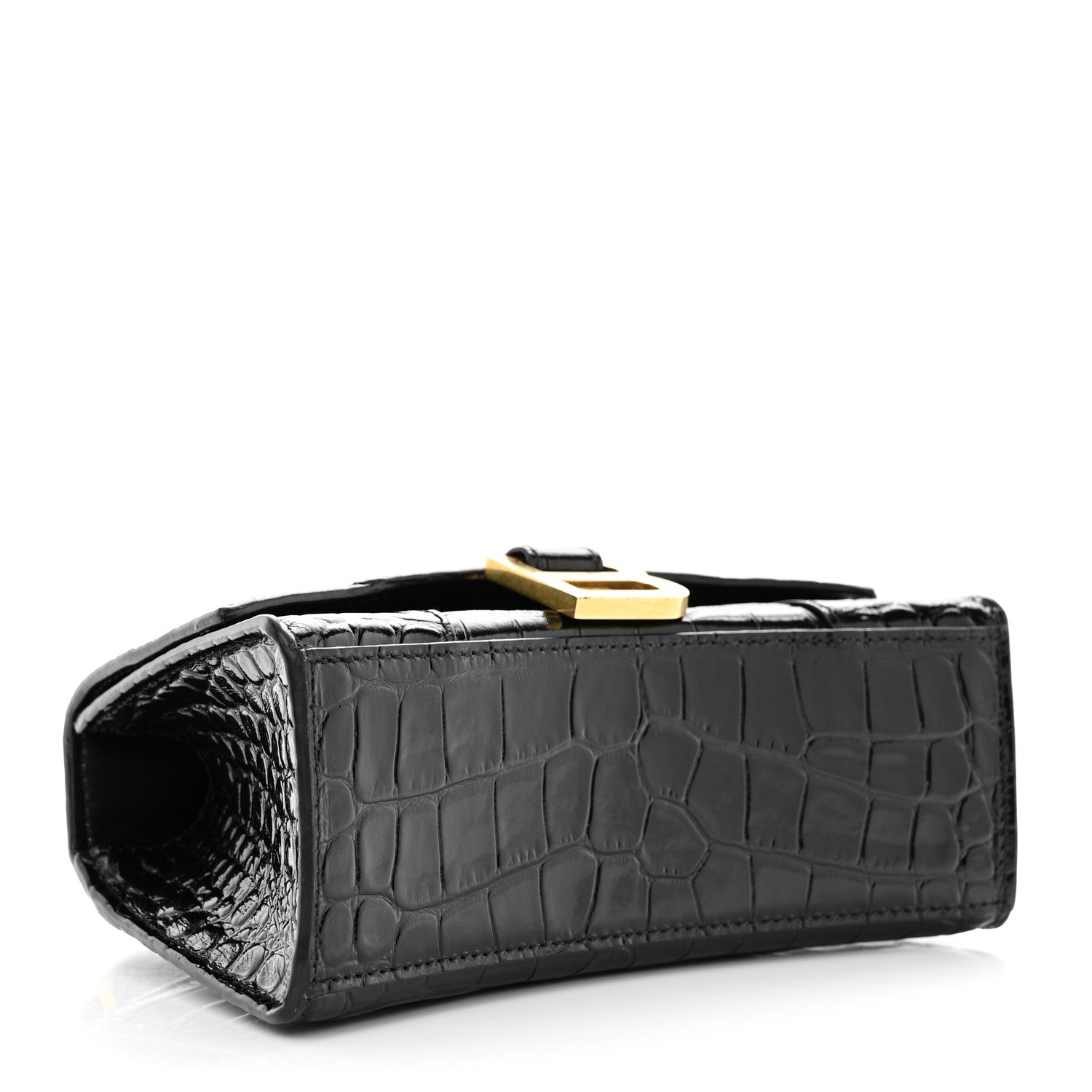 Balenciaga Shiny Calfskin Crocodile Embossed Hourglass Top Handle Bag XS Black 4 of 10