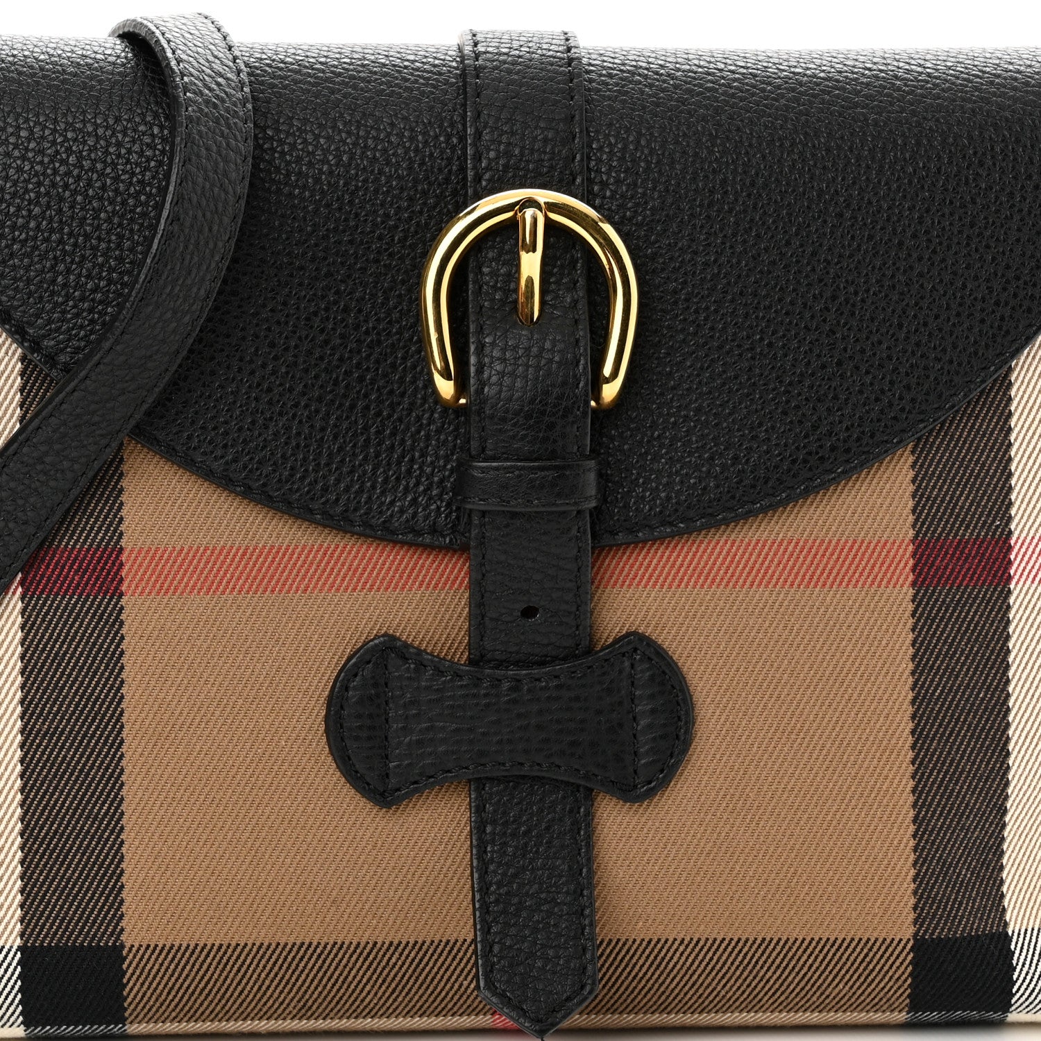 Burberry Horseshoe Calfskin House Check Small Milton Crossbody Bag Black 8 of 10