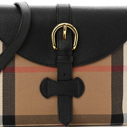 Burberry Horseshoe Calfskin House Check Small Milton Crossbody Bag Black 8 of 10
