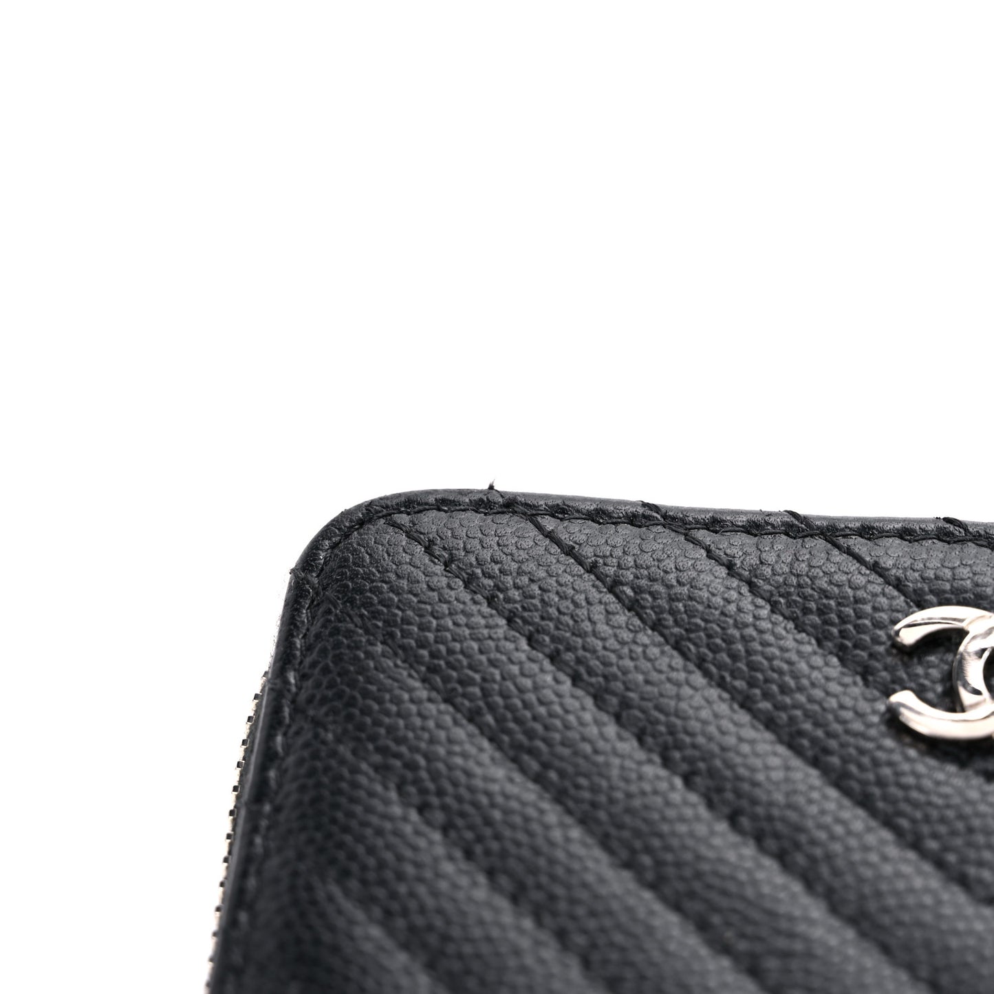 Caviar Chevron Quilted Zip Around Coin Purse Black