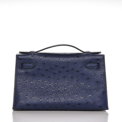 Hermes Ostrich Kelly Pochette Bleu Saphir 4 of 18