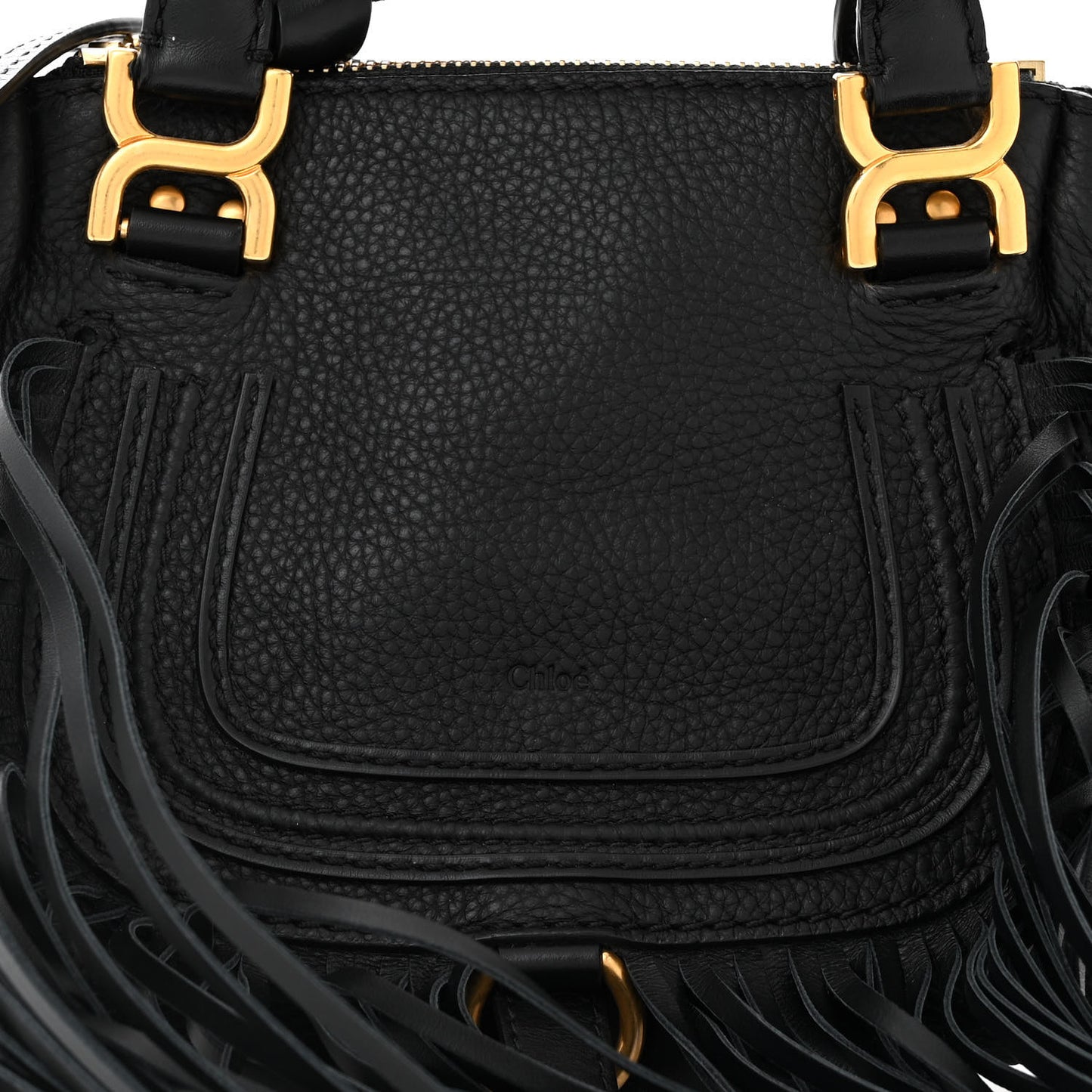 Shiny Small Grain Calfskin Mini Marcie Multi Fringe Satchel Black