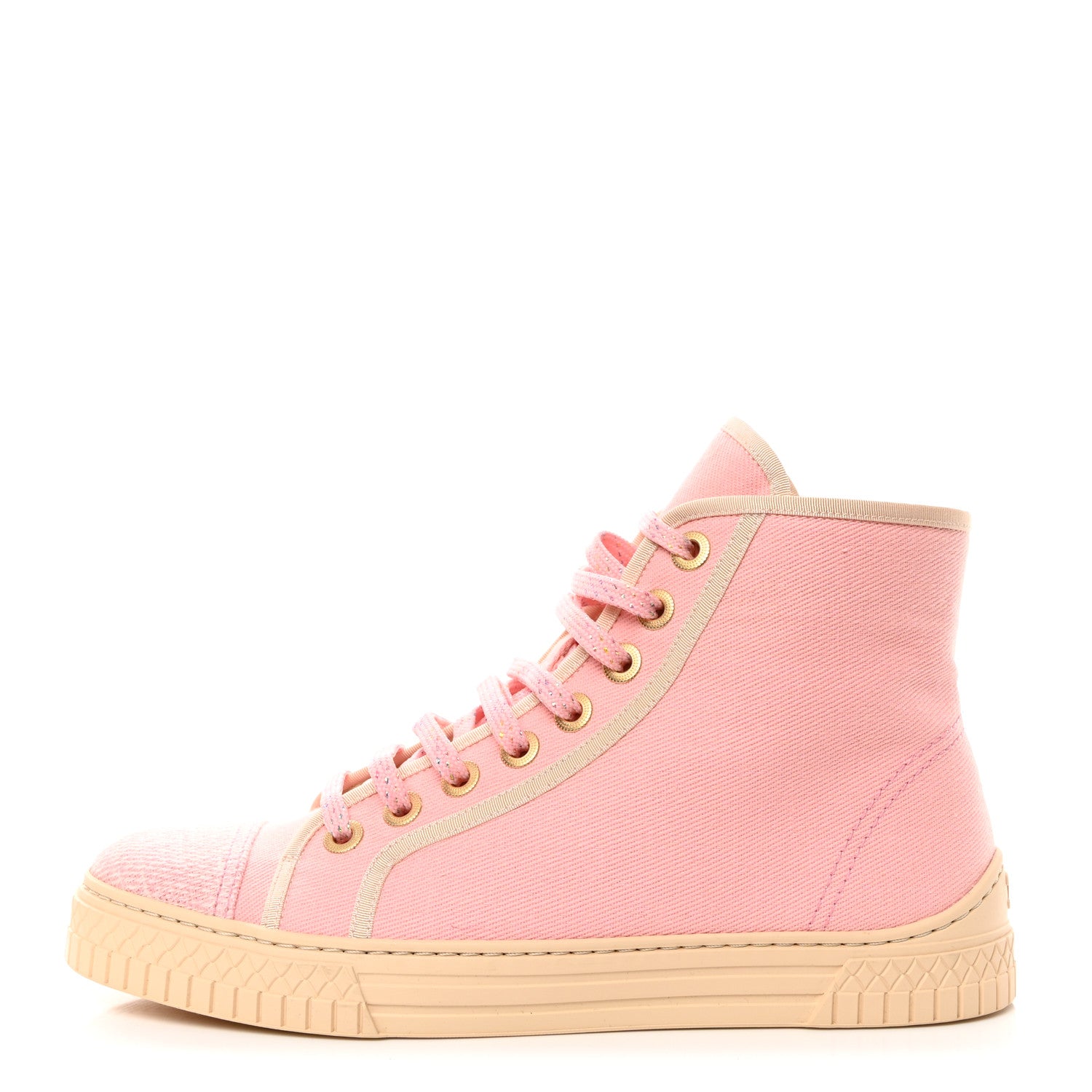 Chanel Tweed Canvas High Top Sneakers 38 Pink 1 of 9