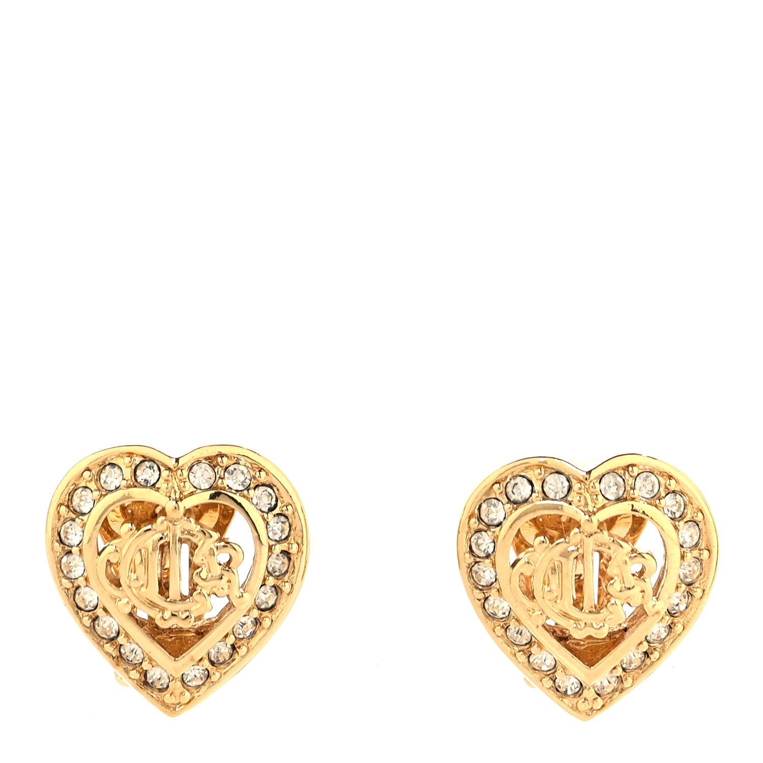 Christian Dior Crystal Heart CD Clip On Earrings Gold 1 of 5