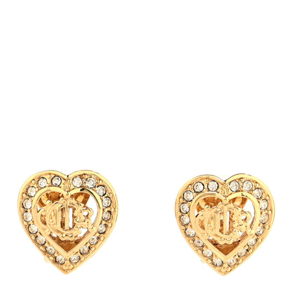 Christian Dior Crystal Heart CD Clip On Earrings Gold 1 of 5
