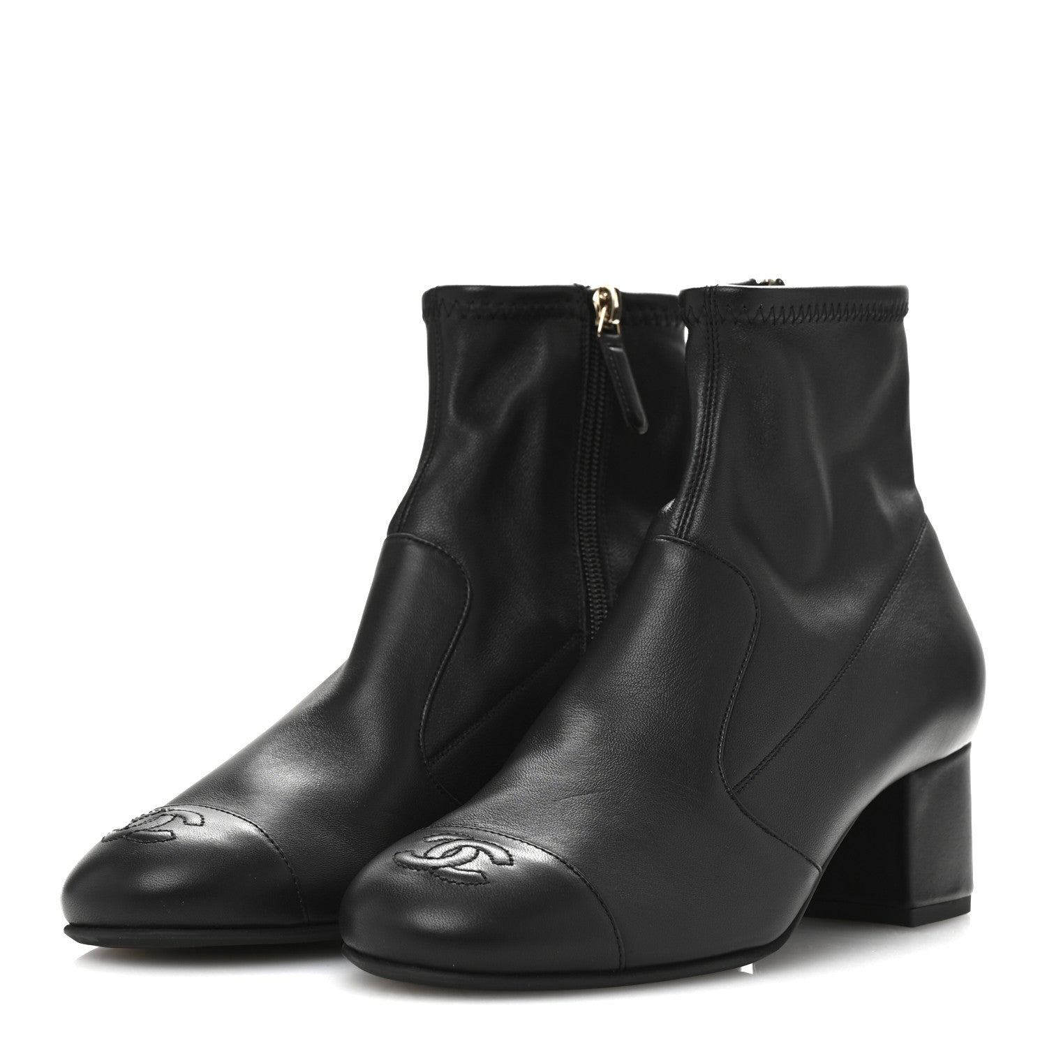 Chanel Stretch Lambskin Cap Toe CC Uniform Short Boots 37.5 Black 4 of 9