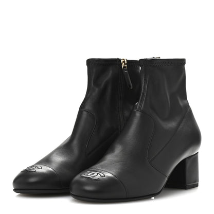 Chanel Stretch Lambskin Cap Toe CC Uniform Short Boots 37.5 Black 4 of 9