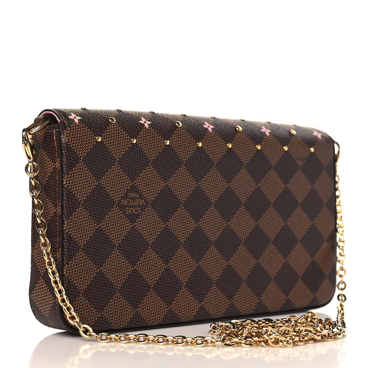 Damier Ebene Studded Pochette Felicie Chain Wallet