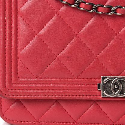 Chanel Calfskin Quilted Boy Wallet On Chain WOC Red 15 of 22