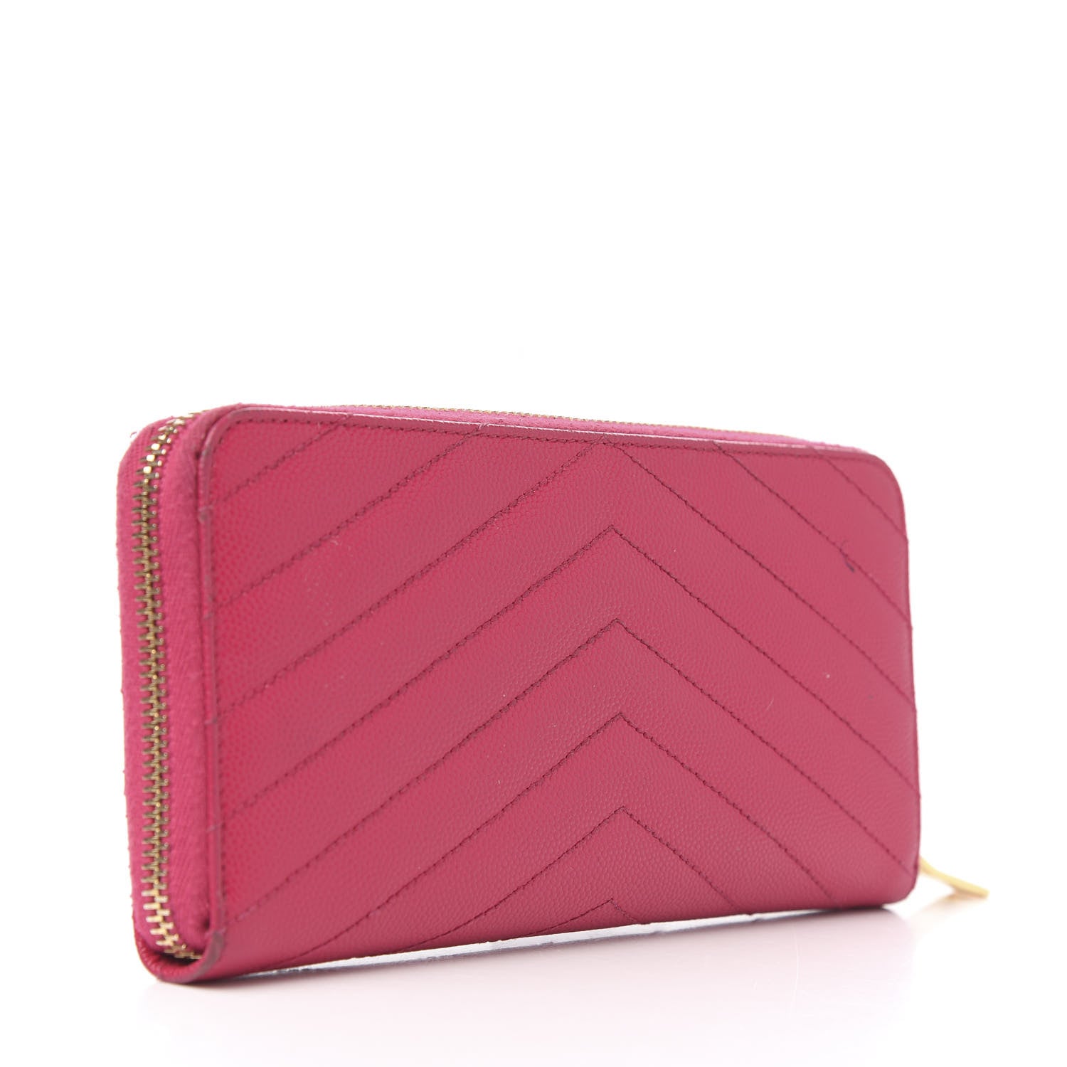 Saint Laurent Grain De Poudre Matelasse Chevron Monogram Zip Around Wallet Fuchsia 2 of 10