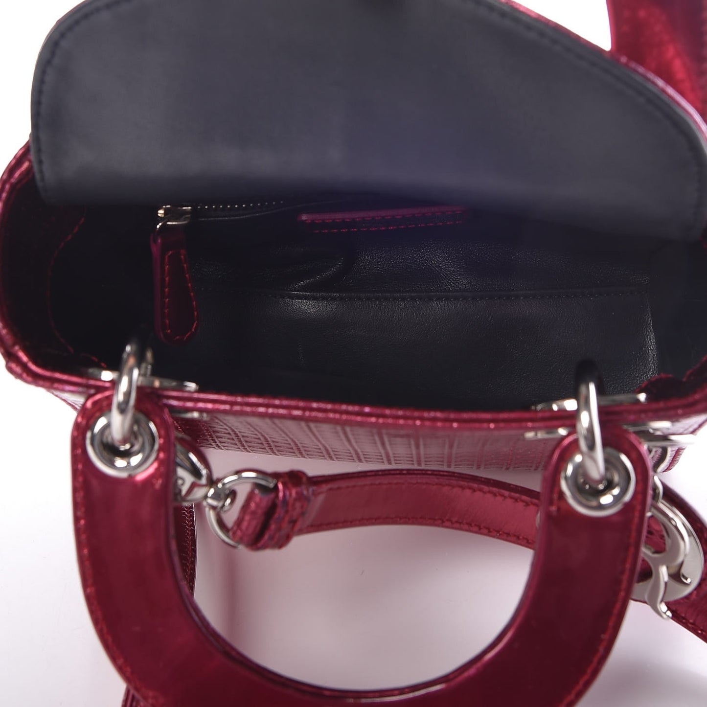 Metallic Patent Micro-Cannage Mini Lady Dior Fuchsia