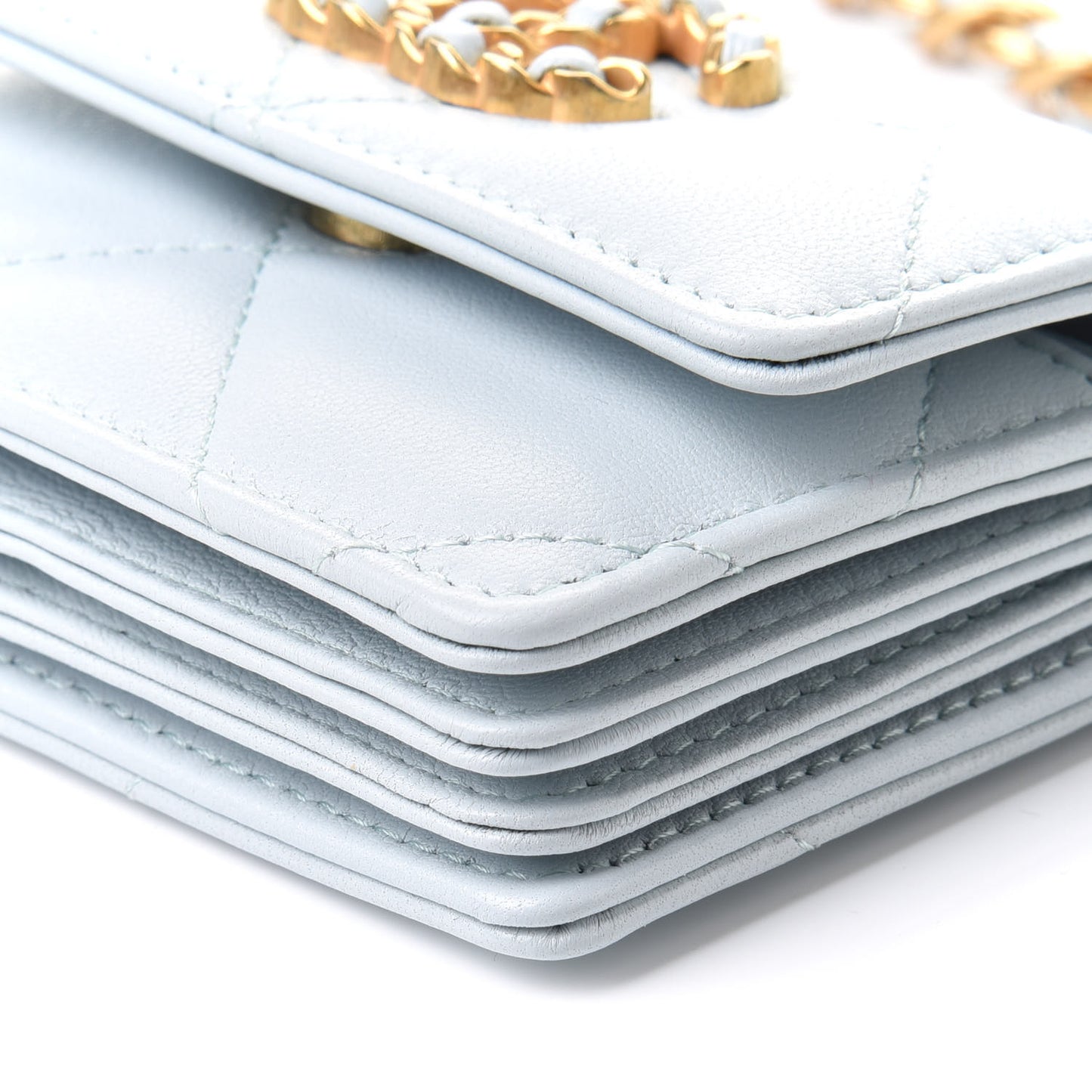 Lambskin Quilted Chanel 19 Flap Coin Purse With Chain Light Blue