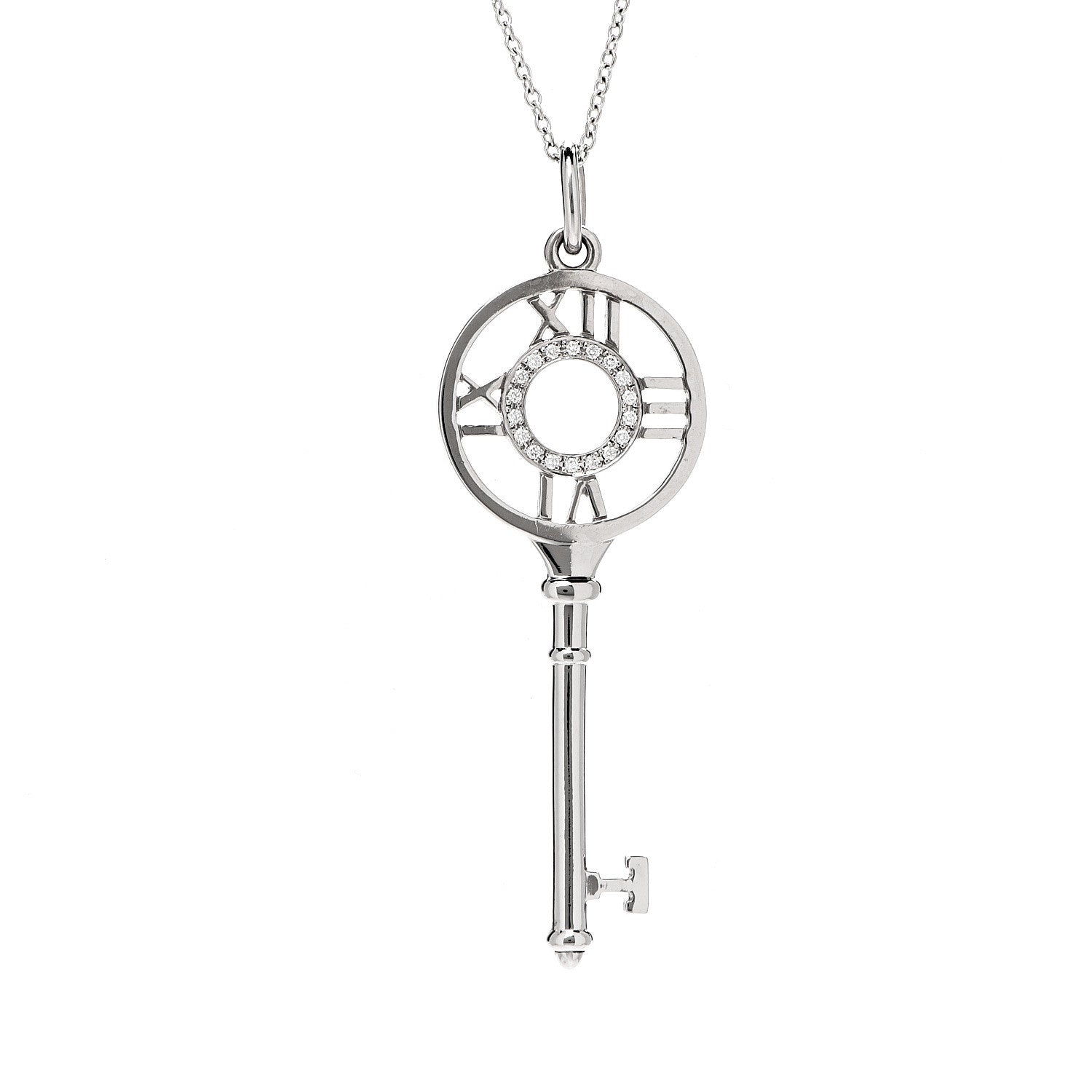 Tiffany 18K White Gold Diamond Atlas Key Pendant Necklace 4 of 8