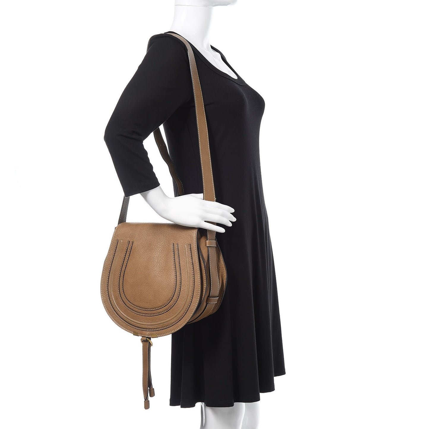 Calfskin Medium Marcie Round Crossbody Bag Nut
