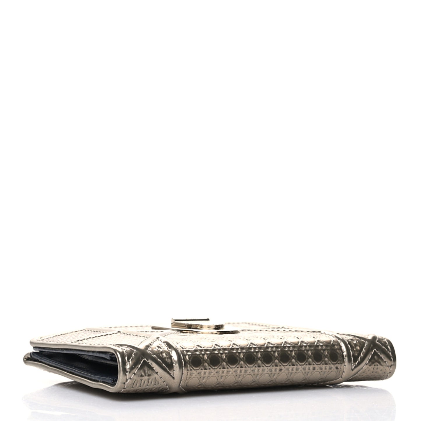 Metallic Patent Micro-Cannage Diorama Medium Wallet Champagne