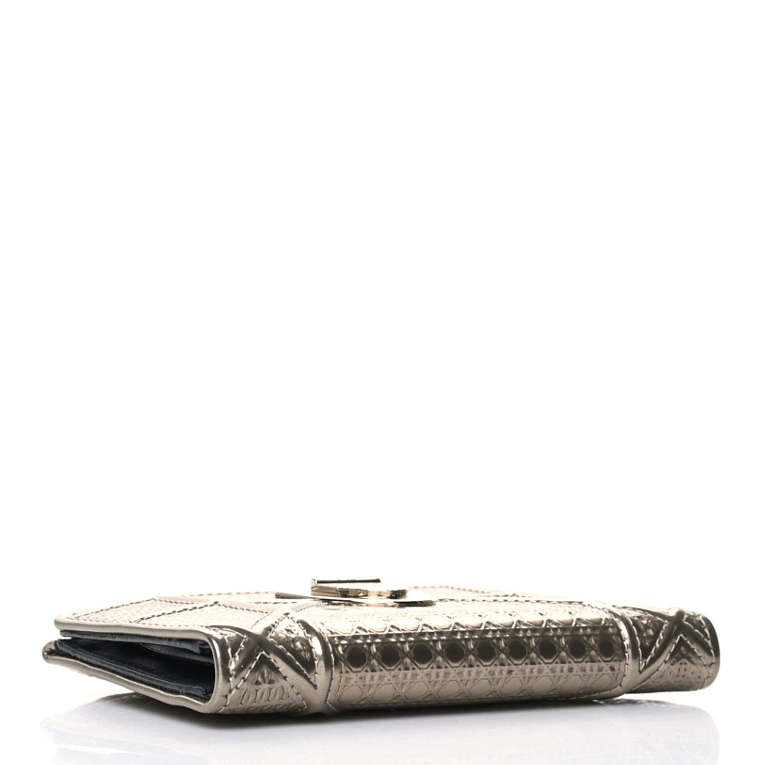 Christian Dior Metallic Patent Micro-Cannage Diorama Medium Wallet Champagne 4 of 10