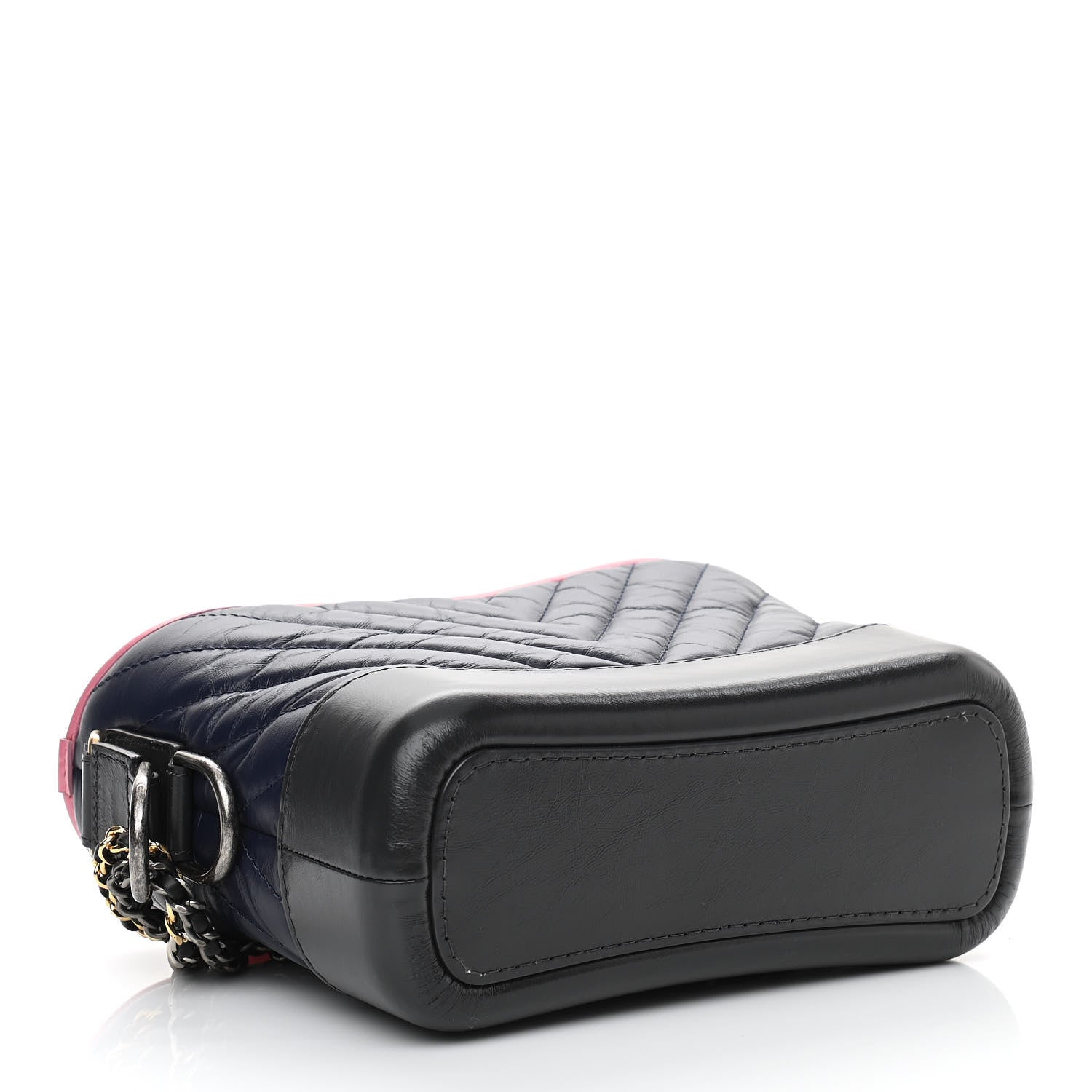 Chanel Aged Calfskin Chevron Quilted Small Gabrielle Hobo Dark Pink Navy 4 of 10