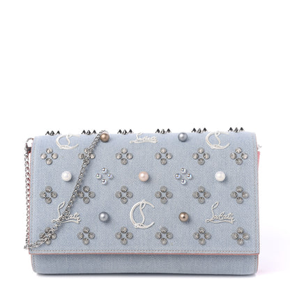 Christian Louboutin Denim Calfskin Patent Pearl Spikes Loubinthesky Paloma Clutch Paloma Blue 1 of 10