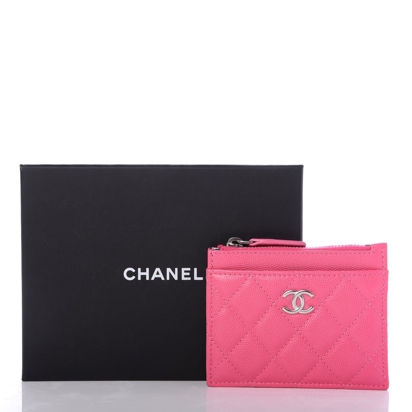 Caviar Quilted CC Zip Card Holder Pink