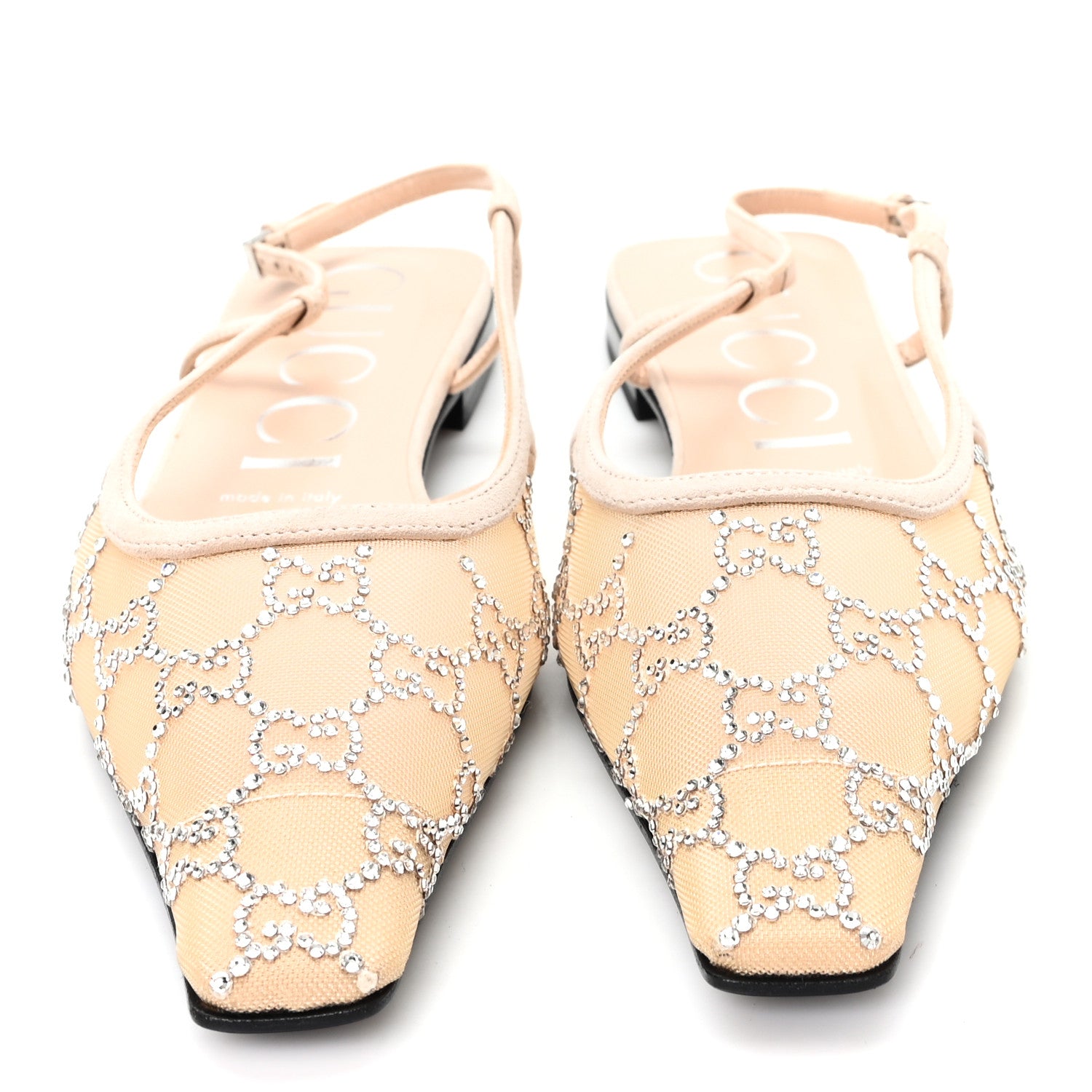 Gucci Suede Mesh Crystal GG Monogram Slingback Ballet Flats 39 Light Powder Skin Rose 3 of 9