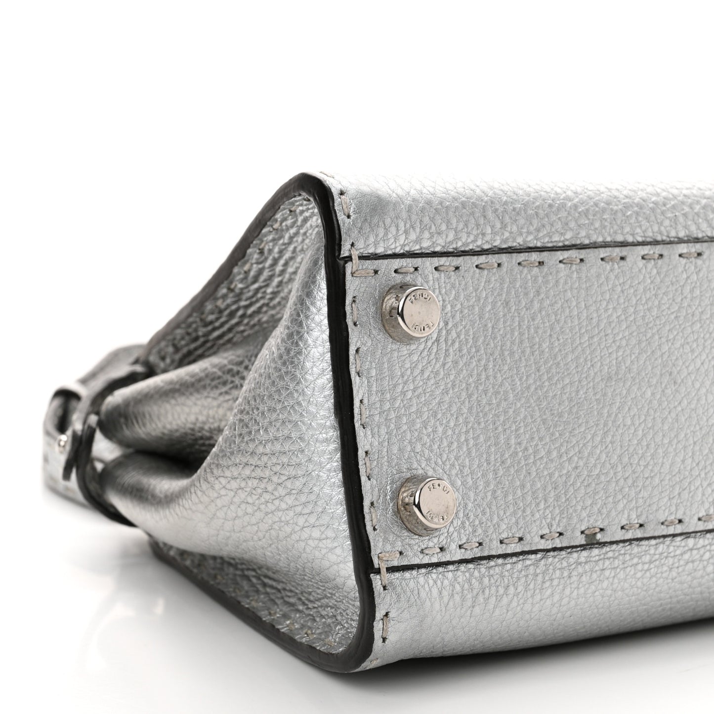 Cuoio Romano Lux Selleria Mini Peekaboo Iconic Satchel Argento