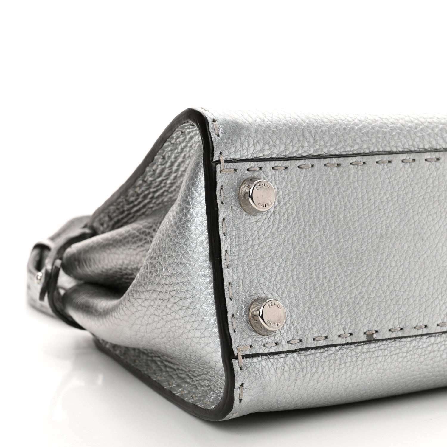 Fendi Cuoio Romano Lux Selleria Mini Peekaboo Iconic Satchel Argento 8 of 9