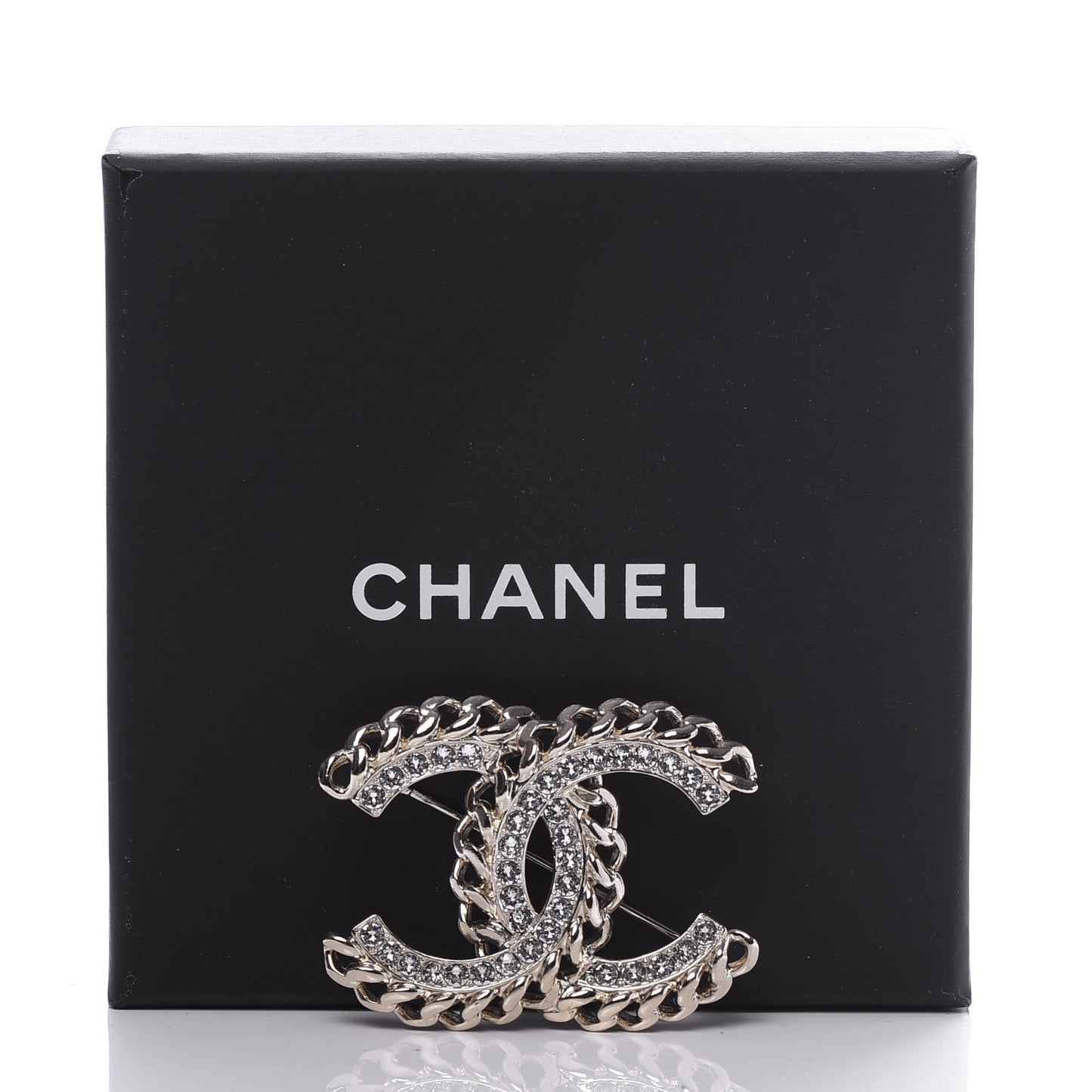 Crystal Chain CC Brooch Gold