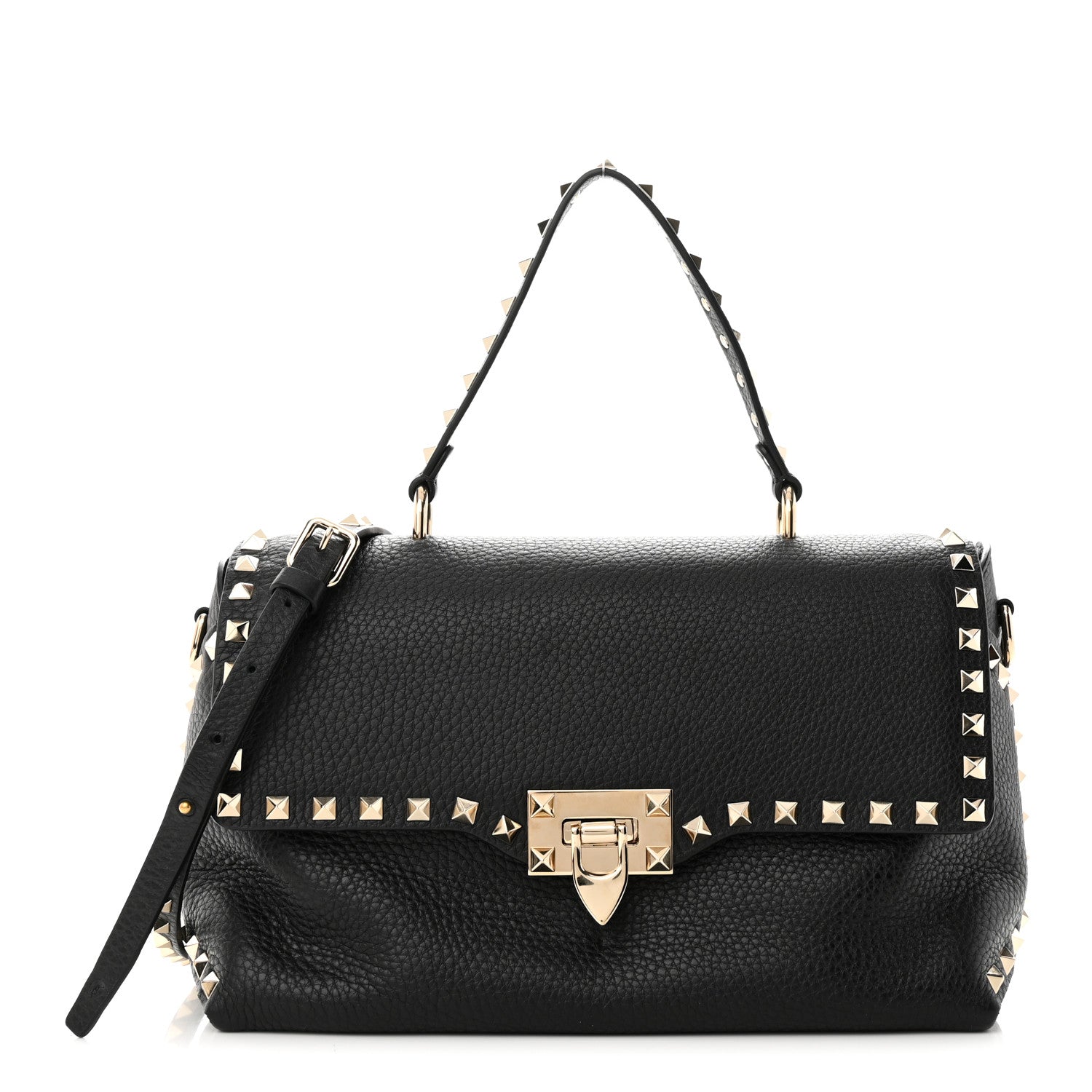 Valentino Garavani Pebbled Calfskin Rockstud Single Handle Flap Bag Black 1 of 9