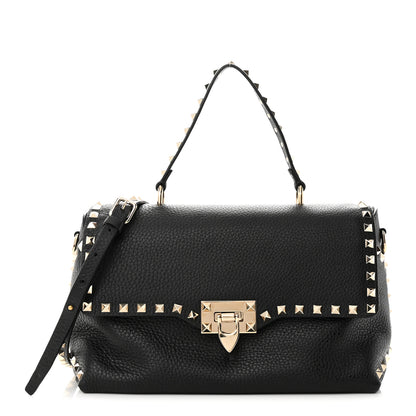 Valentino Garavani Pebbled Calfskin Rockstud Single Handle Flap Bag Black 1 of 9