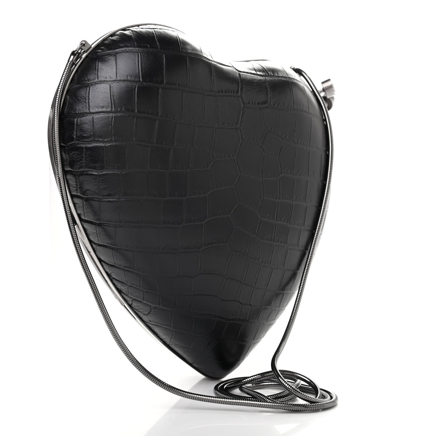 Saint Laurent Calfskin Crocodile Embossed Monogram Love Box Bag Black 3 of 6