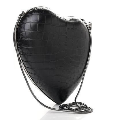 Saint Laurent Calfskin Crocodile Embossed Monogram Love Box Bag Black 3 of 6