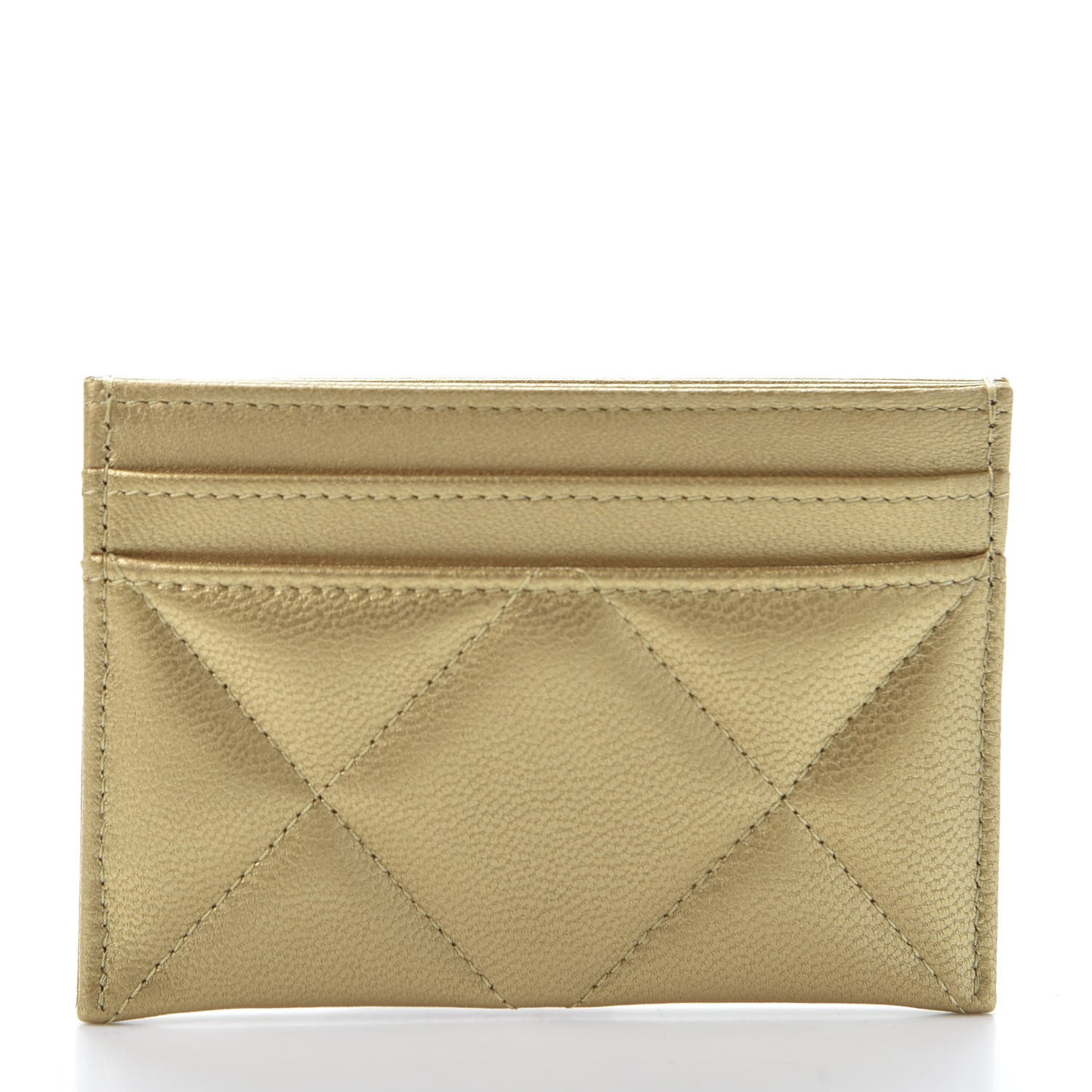 Metallic Goatskin Quilted Chanel 19 Card Holder Gold