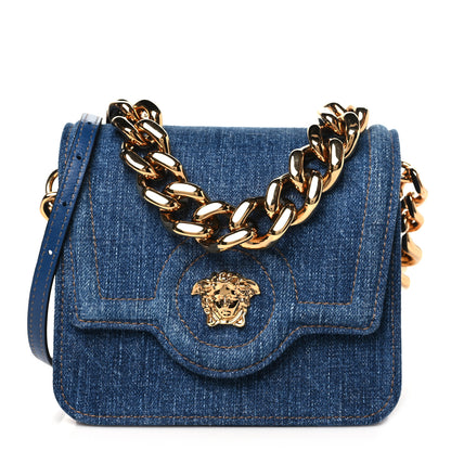 Versace Denim La Medusa Chain Shoulder Bag Navy Blue 1 of 9
