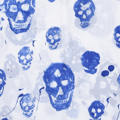Alexander McQueen Cotton Skull Scarf White Blue 3 of 3