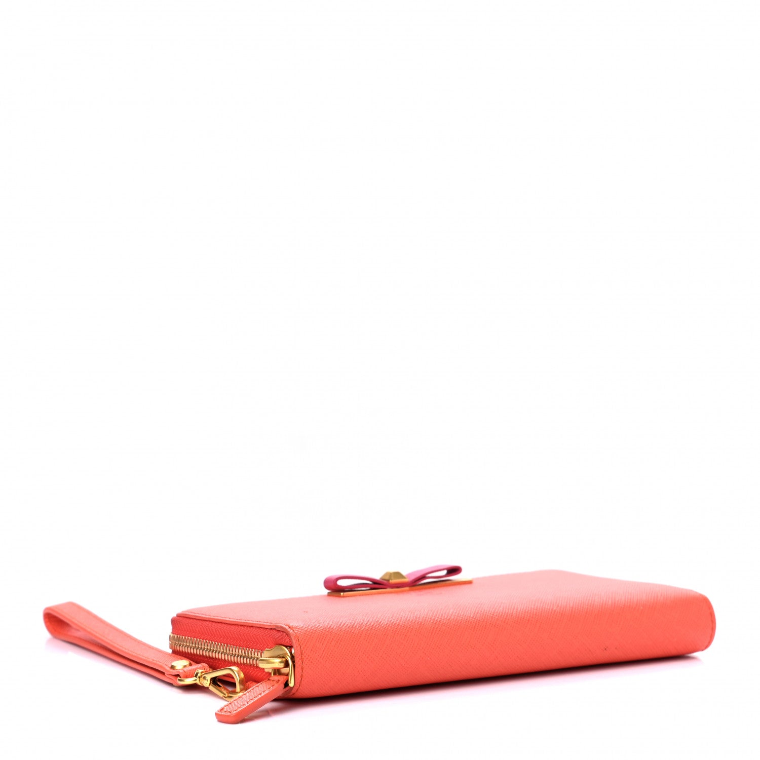 MCM Saffiano Large Mina Zip Around Wallet Orange Pink 4 of 6