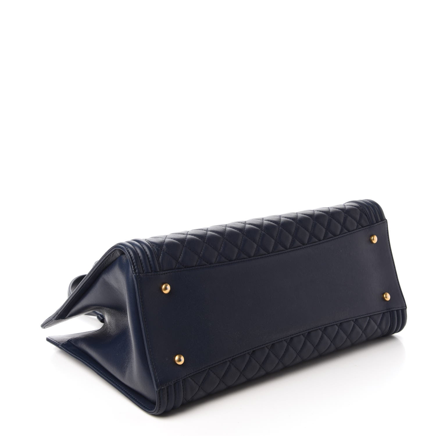 Chanel Calfskin Quilted Boy Shopping Tote Navy Blue 4 of 10