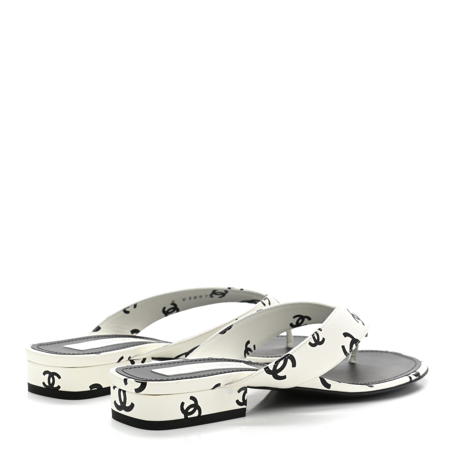 Chanel Printed Lambskin Coco Beach Thong Sandals 38.5 White Black 4 of 8