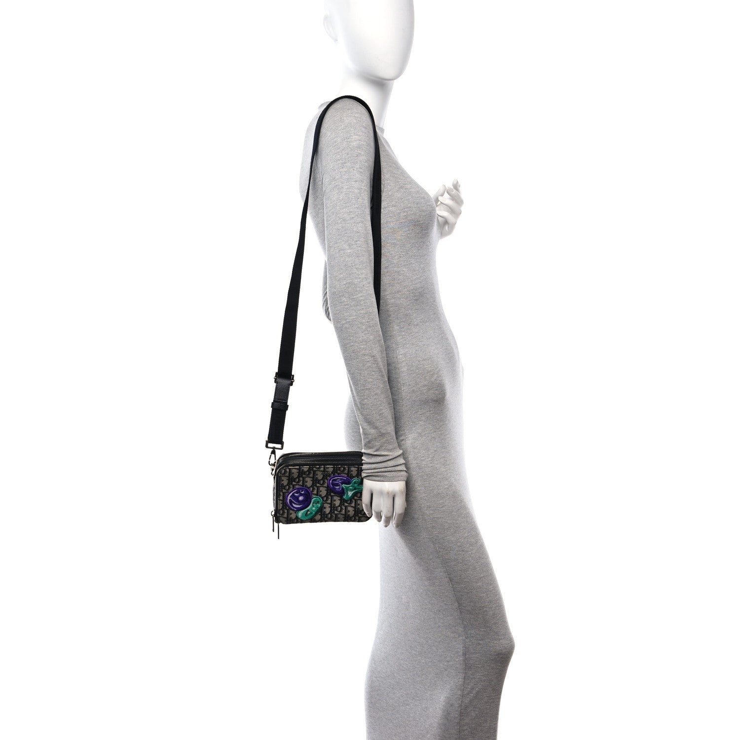 Christian Dior X KENNY SCHARF Oblique Canvas Embroidered Patches Crossbody Charcoal 2 of 11