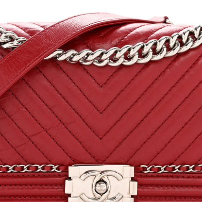 Chanel Aged Calfskin Chevron Quilted Medium Jacket Boy Flap Red 8 of 12