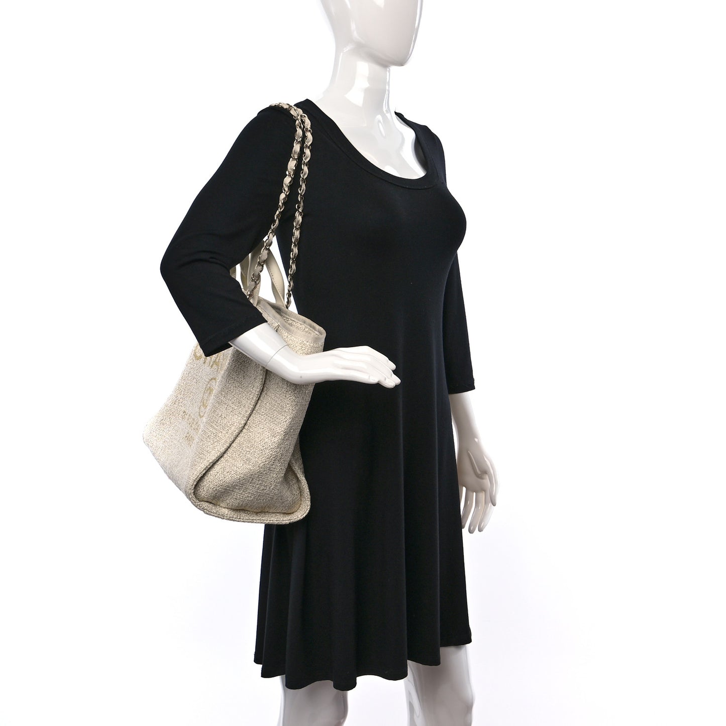 Lurex Boucle Medium Deauville Tote White