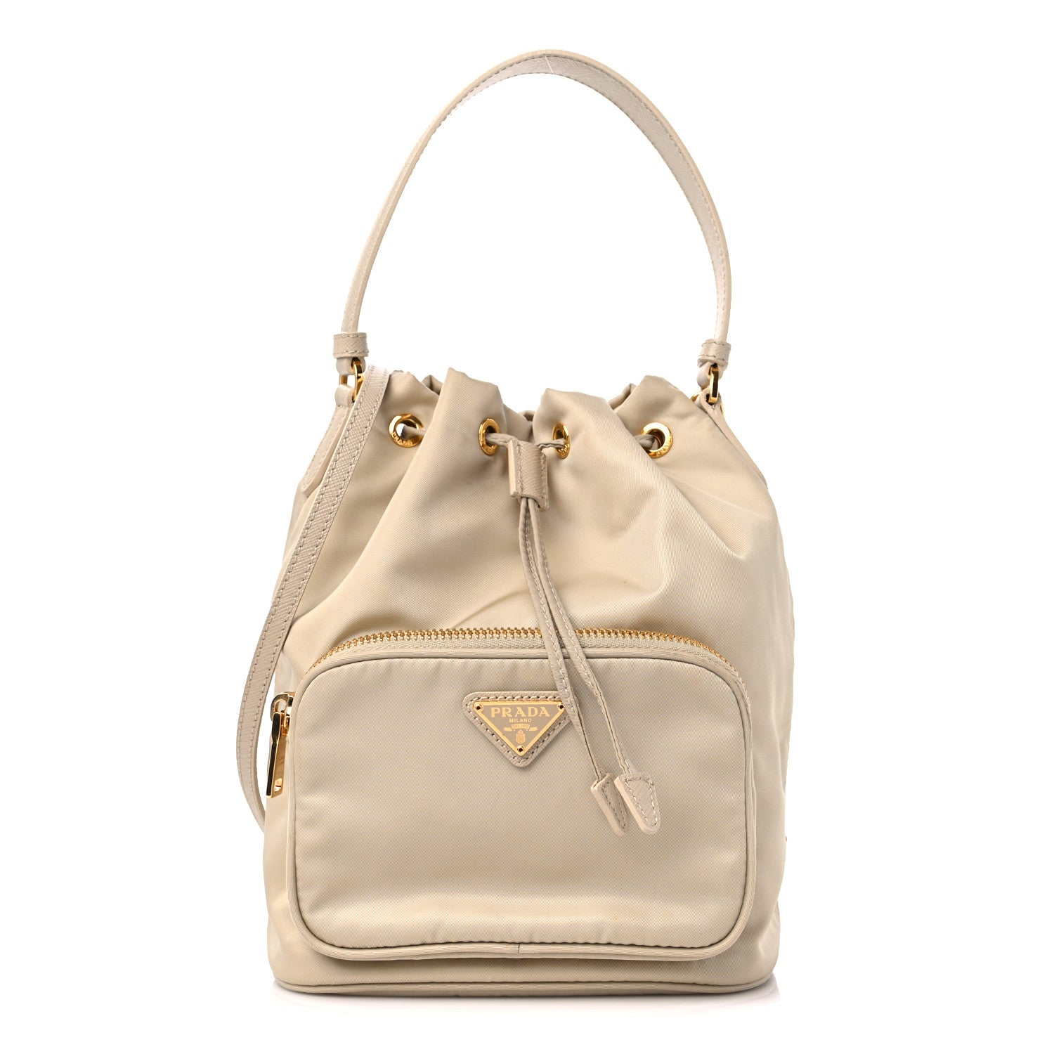 Prada Re-Nylon Saffiano Duet Bucket Crossbody Bag Deserto 1 of 11