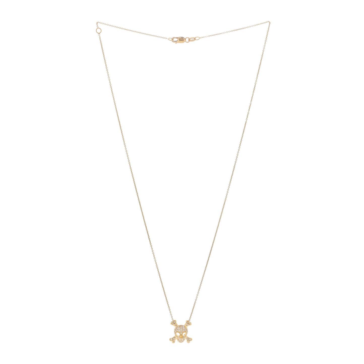 18K Yellow Gold Diamond Tiny Treasures Skull and Crossbones Necklace