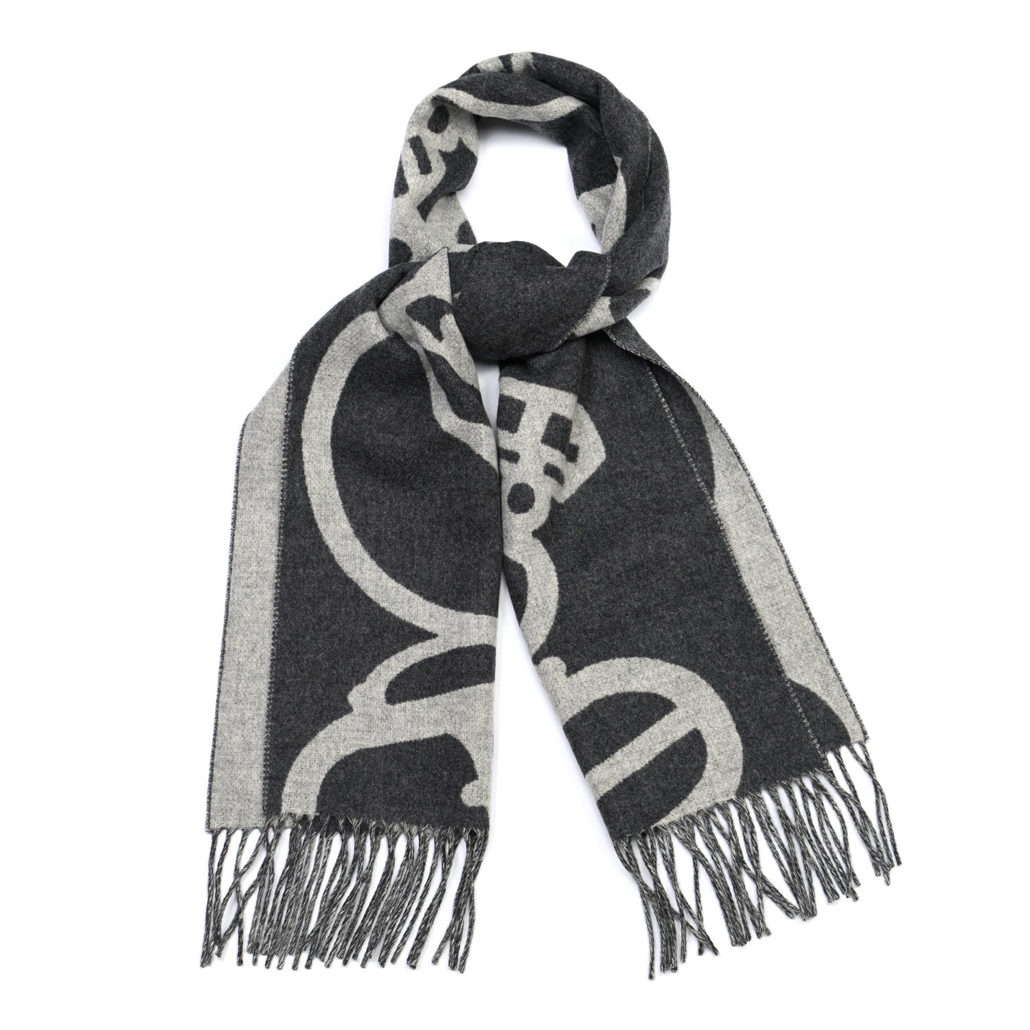 Hermes Cashmere Boucles et Camails Muffler Anthracite Gris Clair 1 of 4