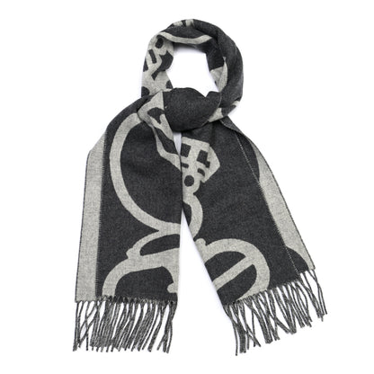 Hermes Cashmere Boucles et Camails Muffler Anthracite Gris Clair 1 of 4