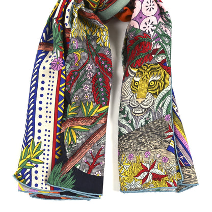 Hermes Cashmere Silk Acte III Scene I La Clairiere Shawl 140 Orange Vert Multicolore 2 of 6