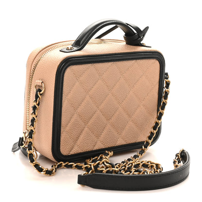 Chanel Caviar Quilted Small CC Filigree Vanity Case Beige Black 3 of 11