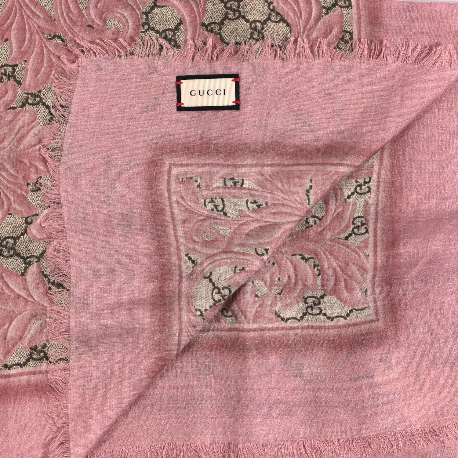 Gucci Modal Silk GG Monogram Big Arabesque Shawl Beige Pink 2 of 3